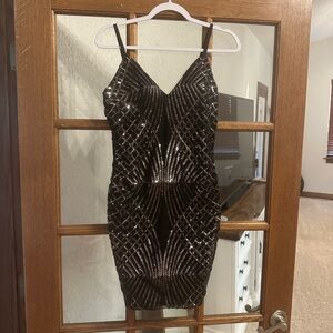 Black and rose gold sequins hoco dress